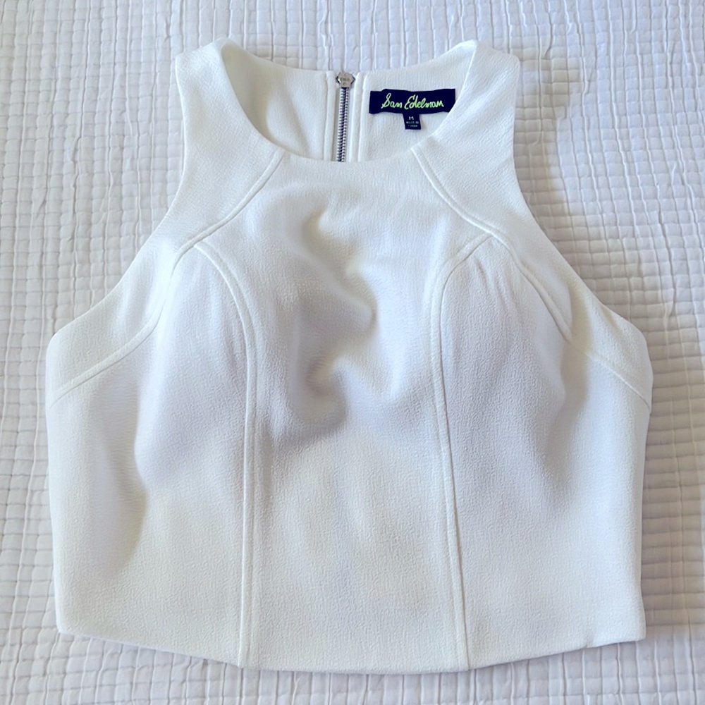 Sam Edelman High Neck Crop Top Tank White